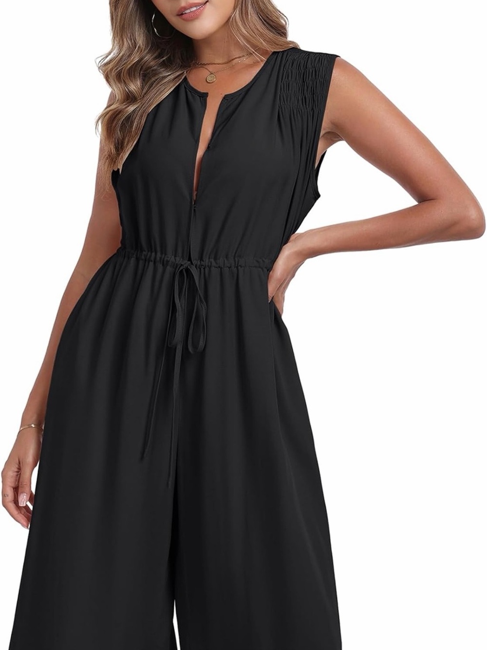 Sleeveless Black Drawstring Jumpsuit